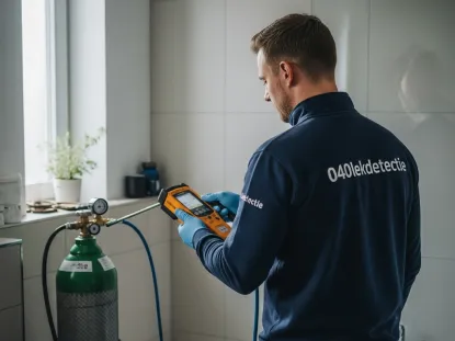 Lekdetectiespecialist van 040 Lekdetectie spoort lek op in badkamer in Eindhoven met traceergas.